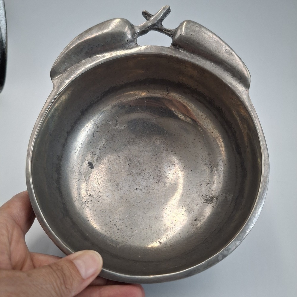 Vintage Mexican Pewter Chili Pepper Handle‎ Bowl Poma-Uar Mexico Silver Tone 6"